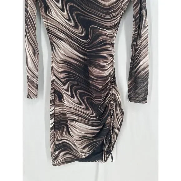 Windsor Dress Womens Medium Brown Mini Marble Print Stretch Mesh Sleeves Party - Picture 6 of 8